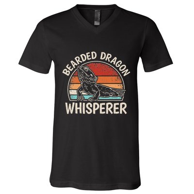 Retro Bearded Dragon Whisperer Funny Reptile Lizard V-Neck T-Shirt
