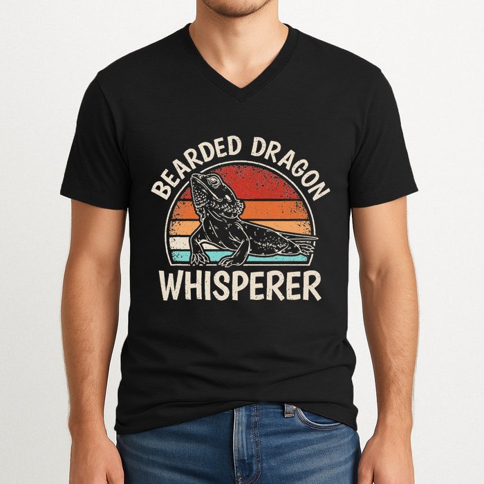 Retro Bearded Dragon Whisperer Funny Reptile Lizard V-Neck T-Shirt