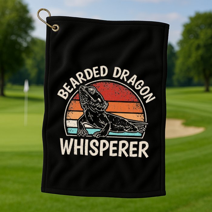 Retro Bearded Dragon Whisperer Funny Reptile Lizard Golf Towel