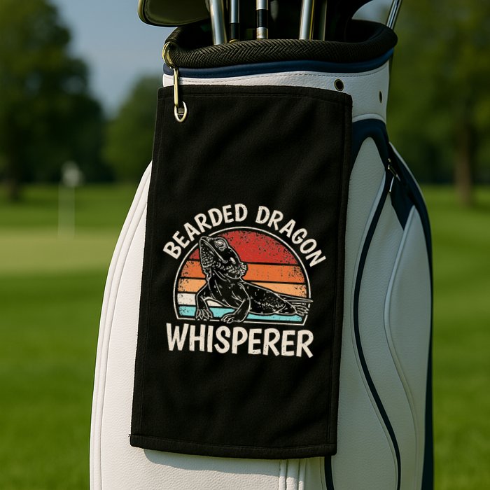 Retro Bearded Dragon Whisperer Funny Reptile Lizard Golf Towel