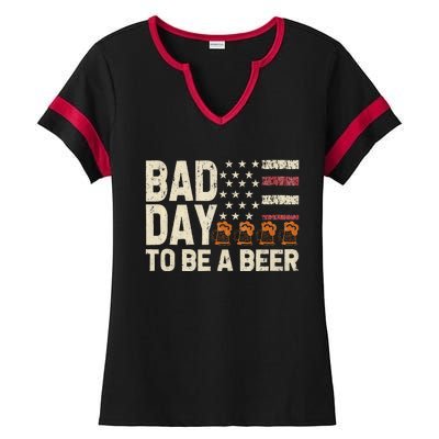 Retro Bad Day To Be A Bee.R Usa Flag Beer 4th Of July Ladies Halftime Notch Neck Tee