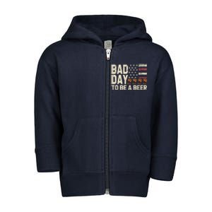 Retro Bad Day To Be A Bee.R Usa Flag Beer 4th Of July Toddler Zip Fleece Hoodie