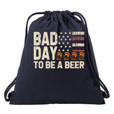 Retro Bad Day To Be A Bee.R Usa Flag Beer 4th Of July Drawstring Bag