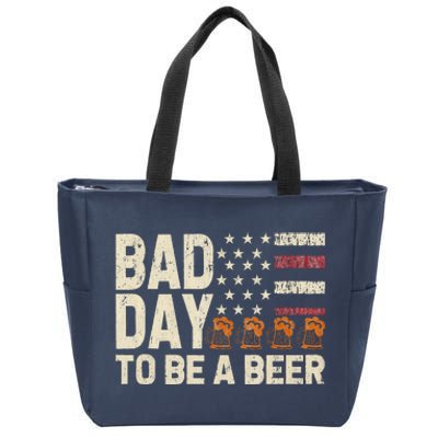 Retro Bad Day To Be A Bee.R Usa Flag Beer 4th Of July Zip Tote Bag