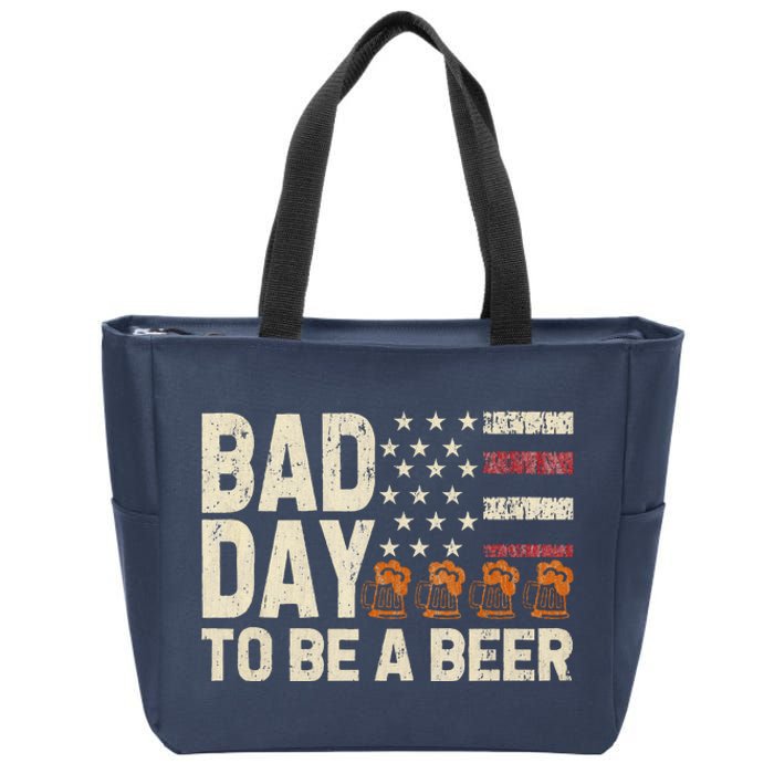 Retro Bad Day To Be A Bee.R Usa Flag Beer 4th Of July Zip Tote Bag