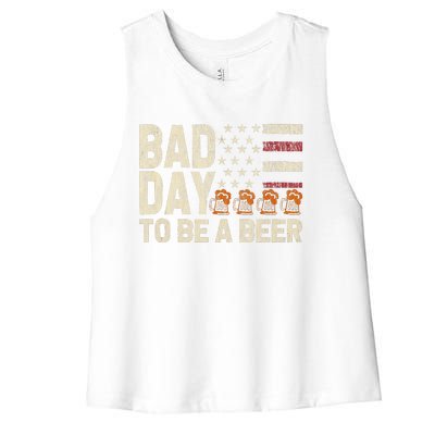 Retro Bad Day To Be A Bee.R Usa Flag Beer 4th Of July Women's Racerback Cropped Tank