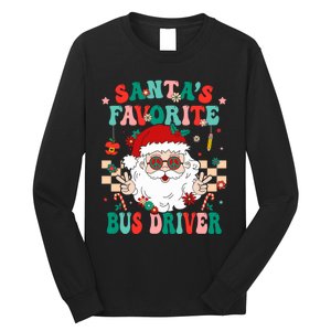 Retro Bus Driver Christmas Santa Favorite Bus Driver Long Sleeve Shirt