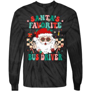 Retro Bus Driver Christmas Santa Favorite Bus Driver Tie-Dye Long Sleeve Shirt