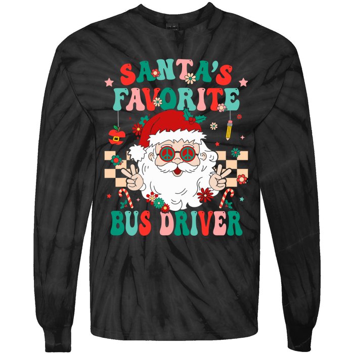 Retro Bus Driver Christmas Santa Favorite Bus Driver Tie-Dye Long Sleeve Shirt