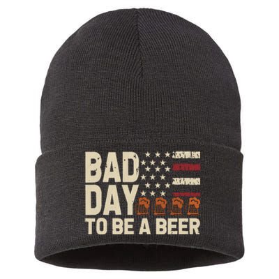 Retro Bad Day To Be Beer Usa Flag Beer 4th Of July Sustainable Knit Beanie