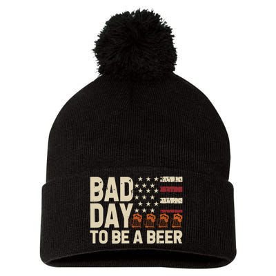 Retro Bad Day To Be Beer Usa Flag Beer 4th Of July Pom Pom 12in Knit Beanie