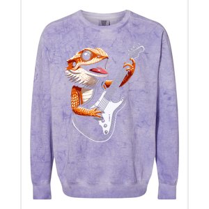 Rocker Bearded Dragon Playing Guitar Guitarist Music Band Colorblast Crewneck Sweatshirt