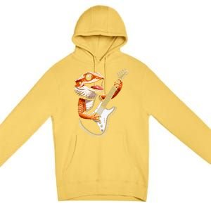 Rocker Bearded Dragon Playing Guitar Guitarist Music Band Premium Pullover Hoodie