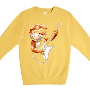 Rocker Bearded Dragon Playing Guitar Guitarist Music Band Premium Crewneck Sweatshirt