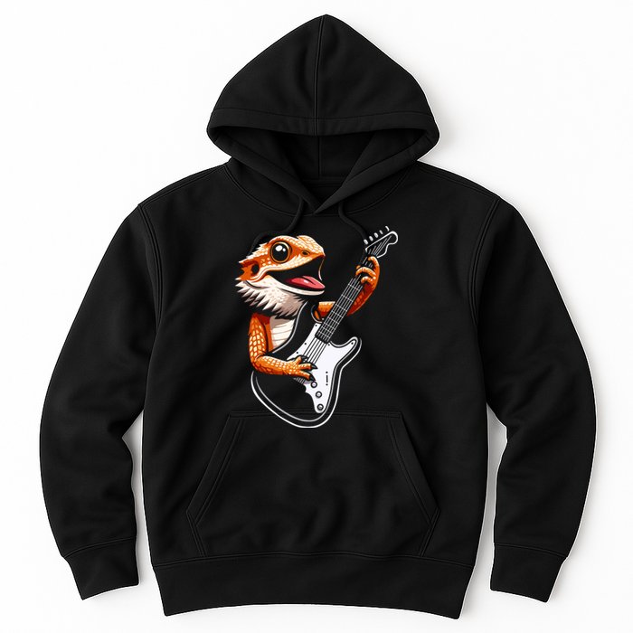 Rocker Bearded Dragon Playing Guitar Guitarist Music Band Hoodie