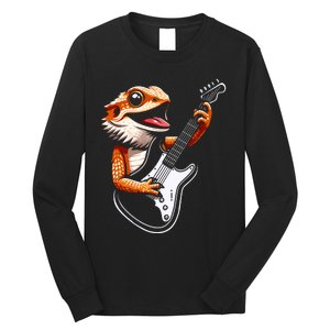 Rocker Bearded Dragon Playing Guitar Guitarist Music Band Long Sleeve Shirt