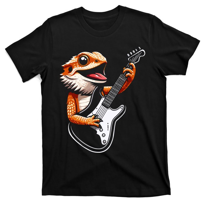 Rocker Bearded Dragon Playing Guitar Guitarist Music Band T-Shirt