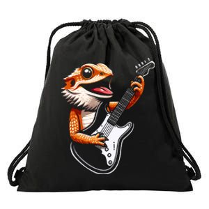 Rocker Bearded Dragon Playing Guitar Guitarist Music Band Drawstring Bag