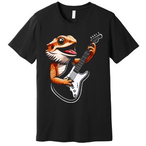 Rocker Bearded Dragon Playing Guitar Guitarist Music Band Premium T-Shirt