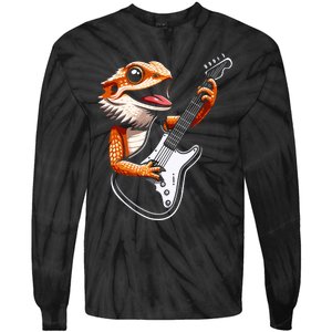 Rocker Bearded Dragon Playing Guitar Guitarist Music Band Tie-Dye Long Sleeve Shirt