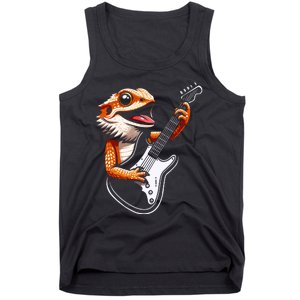 Rocker Bearded Dragon Playing Guitar Guitarist Music Band Tank Top