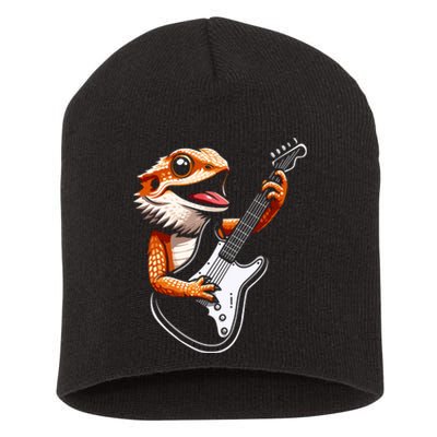 Rocker Bearded Dragon Playing Guitar Guitarist Music Band Short Acrylic Beanie