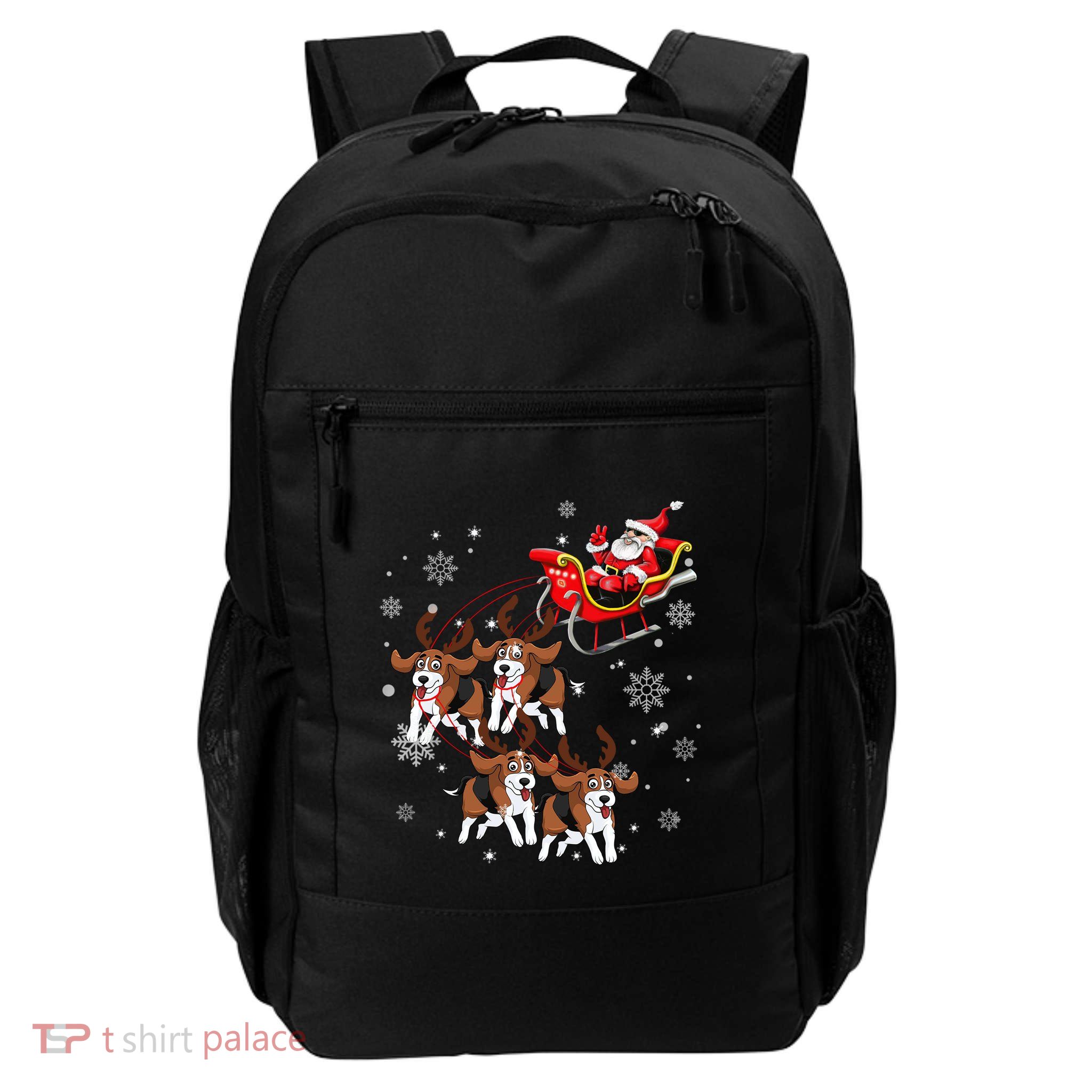 Reindeer Beagle Dog Pulling Santa Claus Sleigh Christmas Day Gift Backpack