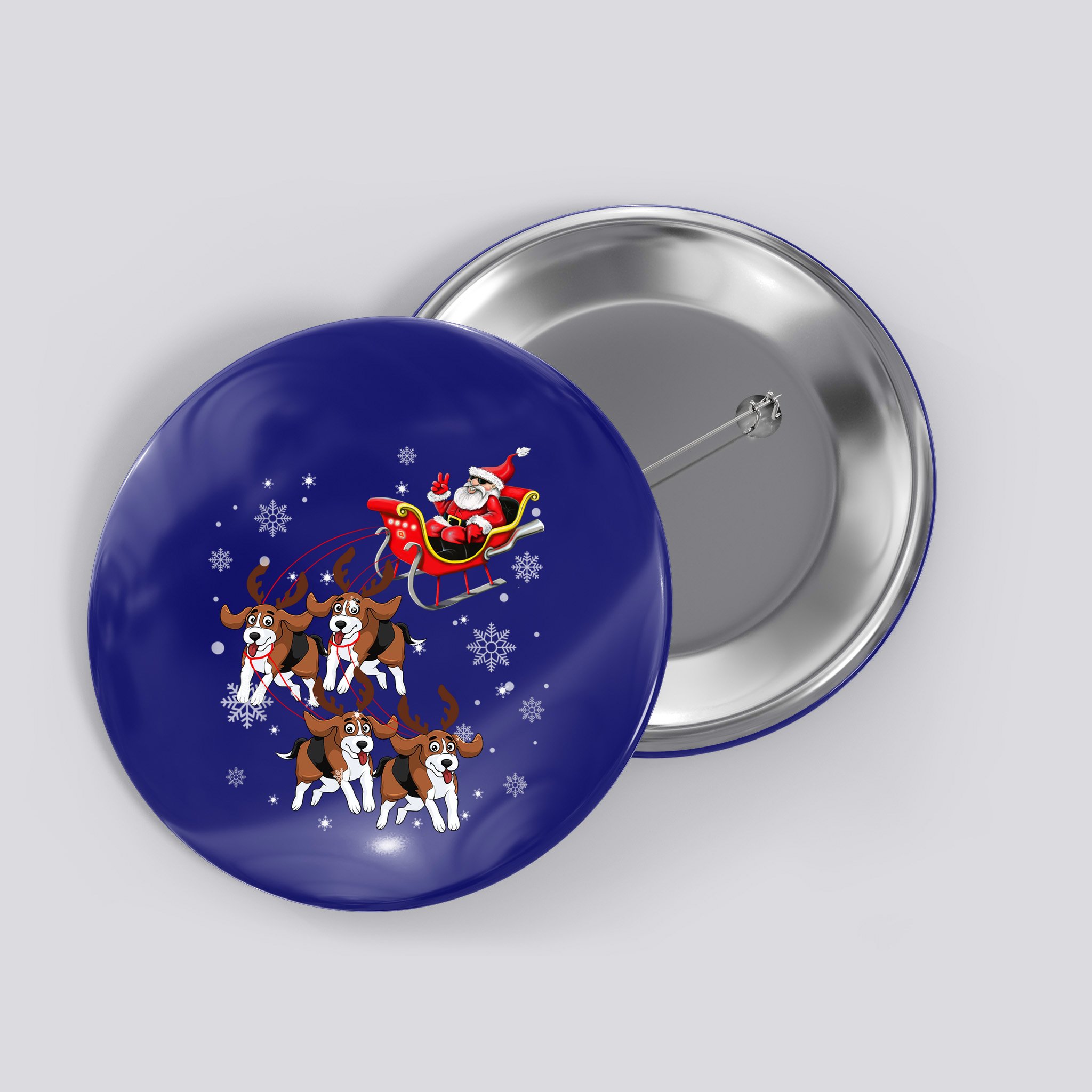 Reindeer Beagle Dog Pulling Santa Claus Sleigh Christmas Day Gift Button