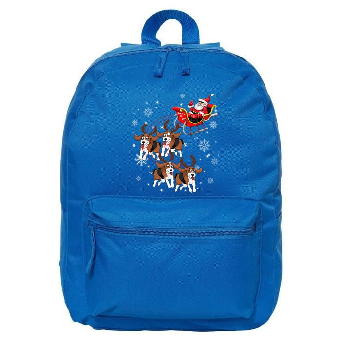 Reindeer Beagle Dog Pulling Santa Claus Sleigh Christmas Day Gift 16 in Basic Backpack