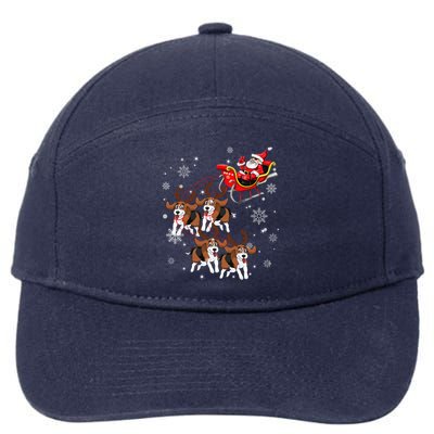 Reindeer Beagle Dog Pulling Santa Claus Sleigh Christmas Day Gift 7-Panel Snapback Hat