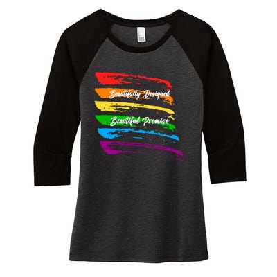 Rainbows Beautifully Designed Beautiful Promise Women's Tri-Blend 3/4-Sleeve Raglan Shirt