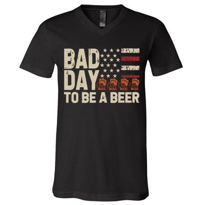 Retro Bad Day To Be Beer Usa Flag Beer 4th Of July V-Neck T-Shirt