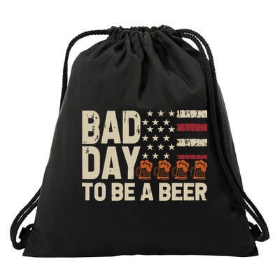 Retro Bad Day To Be Beer Usa Flag Beer 4th Of July Drawstring Bag