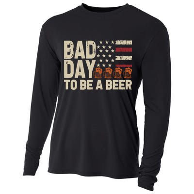 Retro Bad Day To Be Beer Usa Flag Beer 4th Of July Cooling Performance Long Sleeve Crew