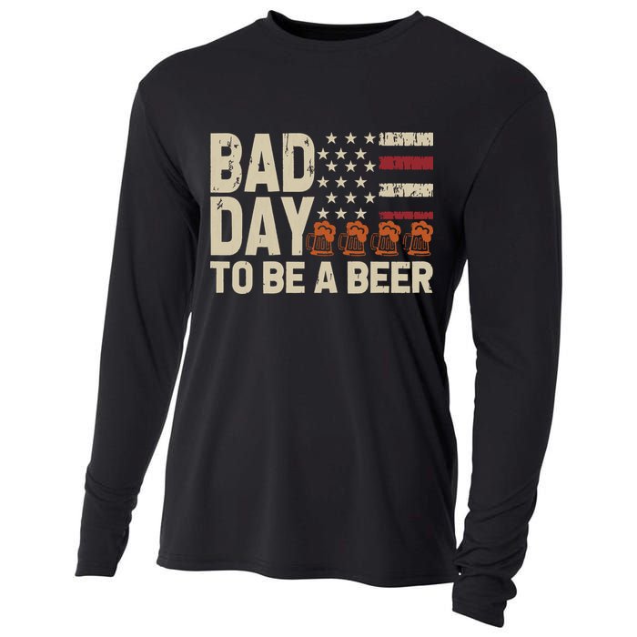 Retro Bad Day To Be Beer Usa Flag Beer 4th Of July Cooling Performance Long Sleeve Crew
