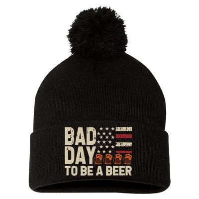 Retro Bad Day To Be Beer Usa Flag Beer 4th Of July Pom Pom 12in Knit Beanie