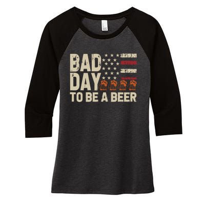 Retro Bad Day To Be Beer Usa Flag Beer 4th Of July Women's Tri-Blend 3/4-Sleeve Raglan Shirt