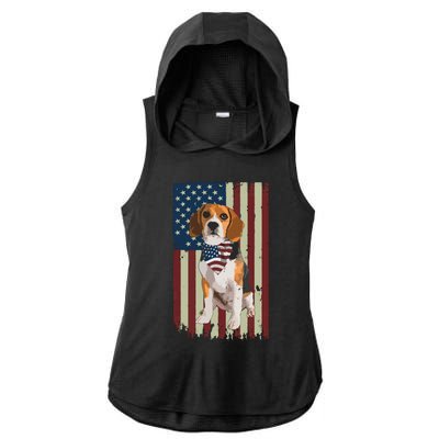 Retro Beagle Dog USA Flag Bandana Indepedence Day July 4th Ladies PosiCharge Tri-Blend Wicking Draft Hoodie Tank