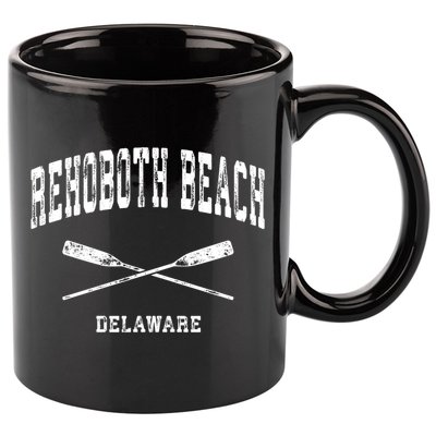 Rehoboth Beach Delaware Vintage Nautical Crossed Oars Gift 11oz C Handle Ceramic Mug