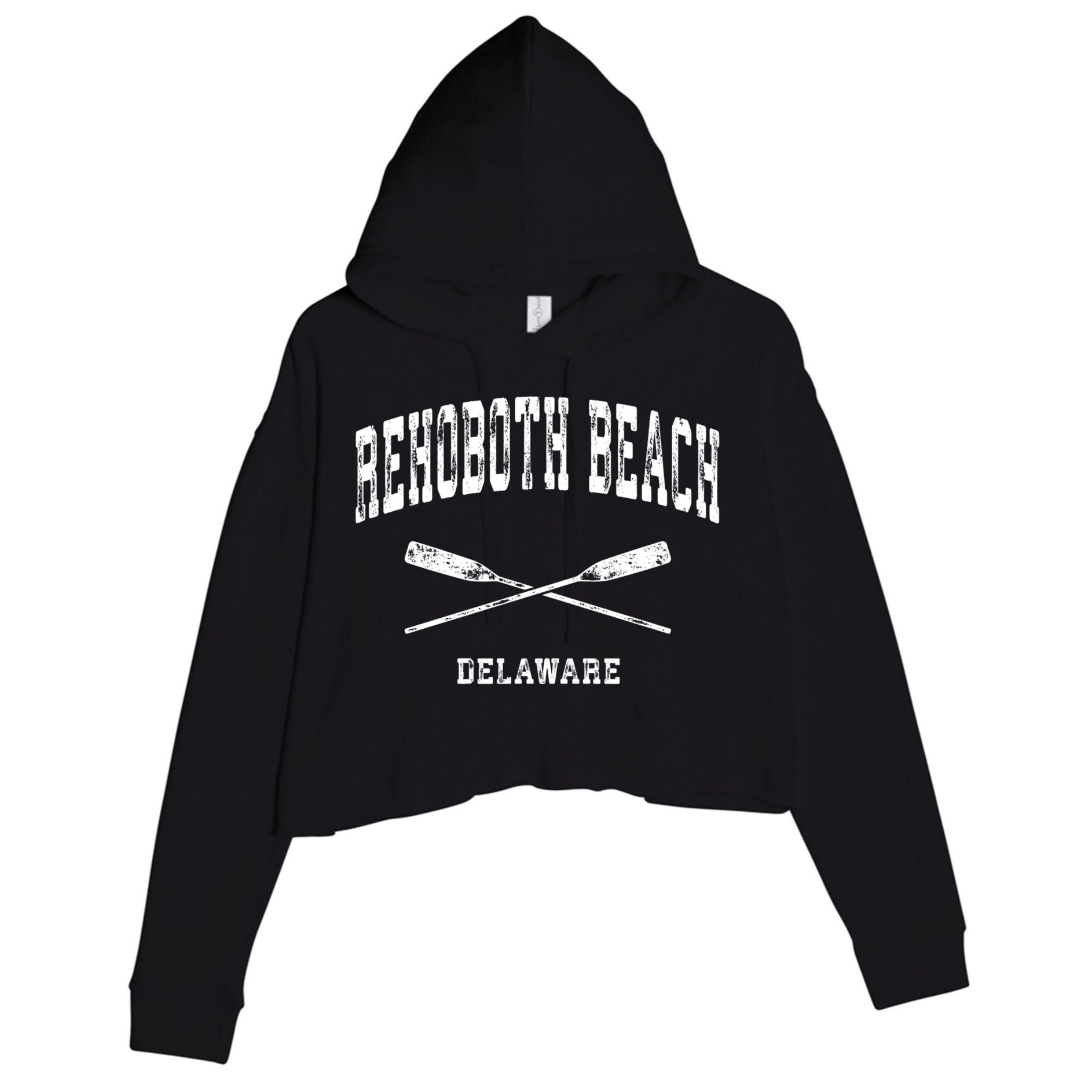Rehoboth Beach Delaware Vintage Nautical Crossed Oars Gift Crop Fleece Hoodie