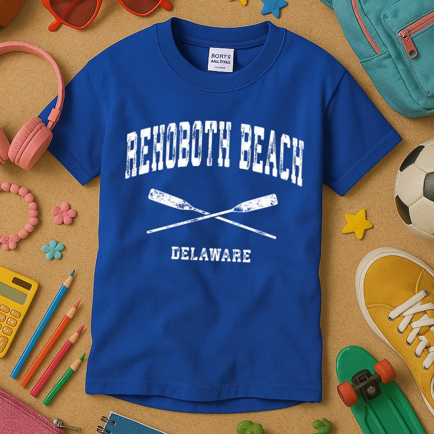 Rehoboth Beach Delaware Vintage Nautical Crossed Oars Gift Kids T-Shirt