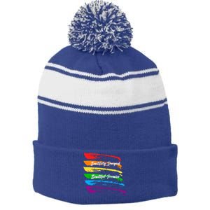 Rainbows Beautifully Designed Beautiful Promise Stripe Pom Pom Beanie