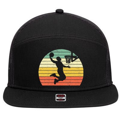 Retro Basketball Dunk Sunset Colorful 7 Panel Mesh Trucker Snapback Hat