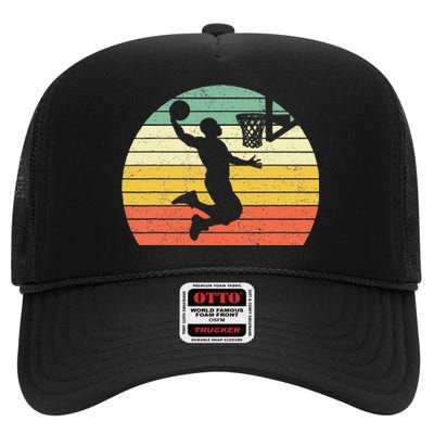 Retro Basketball Dunk Sunset Colorful High Crown Mesh Back Trucker Hat