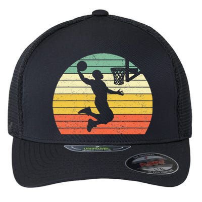 Retro Basketball Dunk Sunset Colorful Flexfit Unipanel Trucker Cap