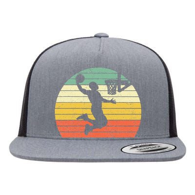 Retro Basketball Dunk Sunset Colorful Flat Bill Trucker Hat