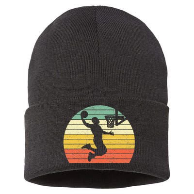 Retro Basketball Dunk Sunset Colorful Sustainable Knit Beanie