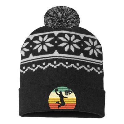 Retro Basketball Dunk Sunset Colorful USA-Made Snowflake Beanie