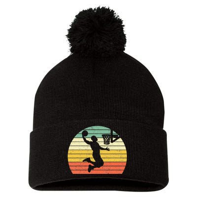 Retro Basketball Dunk Sunset Colorful Pom Pom 12in Knit Beanie