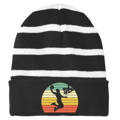 Retro Basketball Dunk Sunset Colorful Striped Beanie with Solid Band